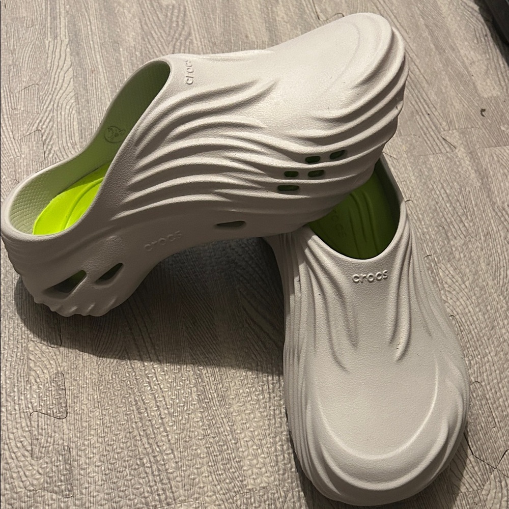 CROCS Gray Clogs with Lime Interior